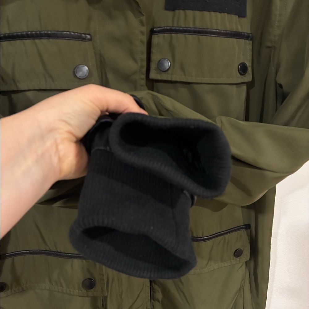 [M] AVEC LES FILLES Jacket Utility Olive Green Faux Leather Trim Anthropologie - Picture 5 of 8